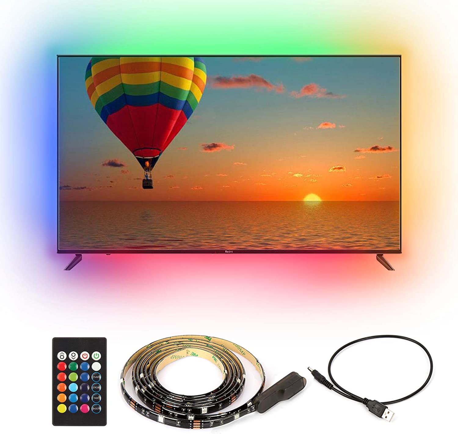 Dazone LEDテープライト テレビ PC照明 USB式 TVバックライト リモコン付き SMD5050RGB LEDテープ 防水 切断可能 フットランプ 足下照明 間接照明 装飾用 2M